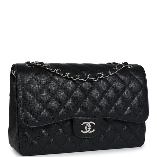 Chanel Jumbo Classic Double Flap Bag Black Caviar Silver Hardware