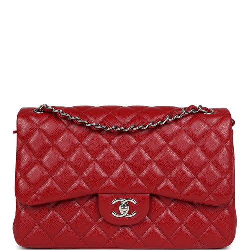 Pre-owned Chanel Jumbo Classic Double Flap Red Caviar Silver Hardware
