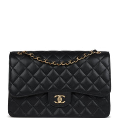 Pre-owned Chanel Jumbo Classic Double Flap Bag Black Caviar Gold Hardware