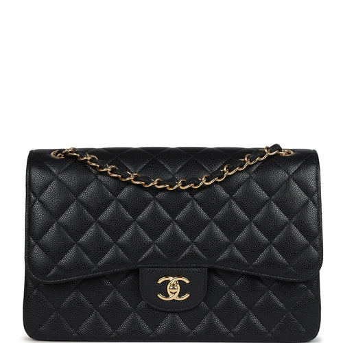 Pre-owned Chanel Jumbo Classic Double Flap Bag Black Caviar Gold Hardware