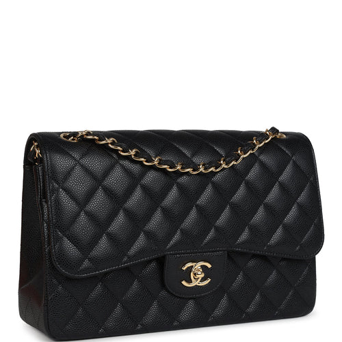 Pre-owned Chanel Jumbo Classic Double Flap Bag Black Caviar Gold Hardware