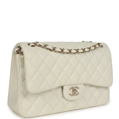 Chanel Jumbo Classic Double Flap White Caviar Light Gold Hardware