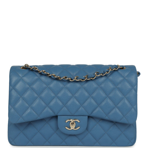 Pre-owned Chanel Jumbo Classic Double Flap Bag Blue Caviar Silver Hardware