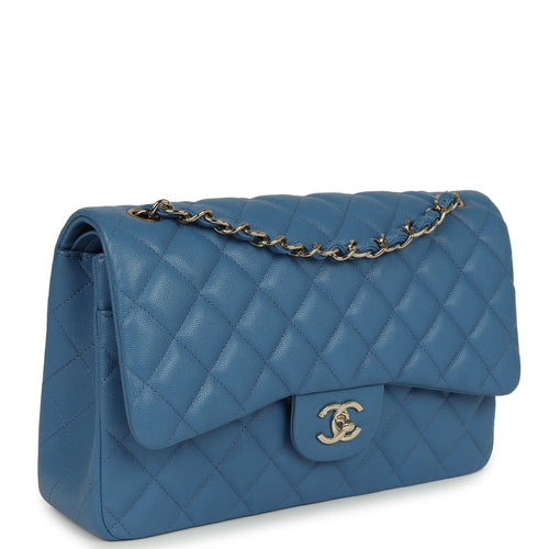 Pre-owned Chanel Jumbo Classic Double Flap Bag Blue Caviar Silver Hardware