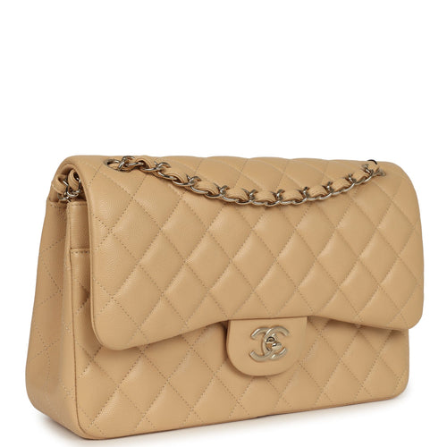 Chanel Jumbo Classic Double Flap Bag Light Beige Caviar Light Gold Hardware