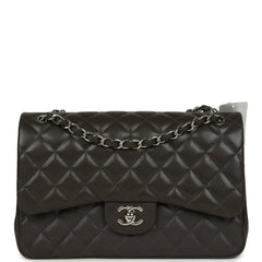 Chanel Jumbo Classic Double Flap Bag Dark Grey Caviar Silver Hardware