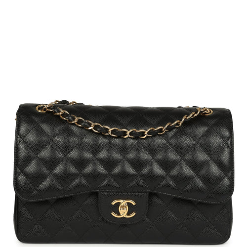 Pre-owned Chanel Jumbo Classic Double Flap Bag Black Caviar Gold Hardware