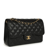 Pre-owned Chanel Jumbo Classic Double Flap Bag Black Caviar Gold Hardware