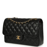 Pre-owned Chanel Jumbo Classic Double Flap Bag Black Caviar Gold Hardware