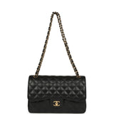 Pre-owned Chanel Jumbo Classic Double Flap Bag Black Caviar Gold Hardware