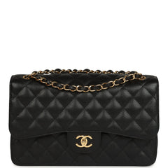 Pre-owned Chanel Jumbo Classic Double Flap Bag Black Caviar Gold Hardware