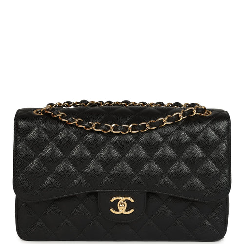 Pre-owned Chanel Jumbo Classic Double Flap Bag Black Caviar Gold Hardware