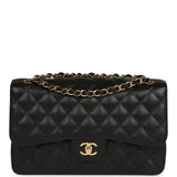 Pre-owned Chanel Jumbo Classic Double Flap Bag Black Caviar Gold Hardware