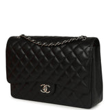 Pre-owned Chanel Maxi Classic Double Flap Bag Black Caviar Silver Hardware