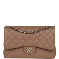 Pre-owned Chanel Jumbo Classic Double Flap Bag Dark Beige Caviar Silver Hardware
