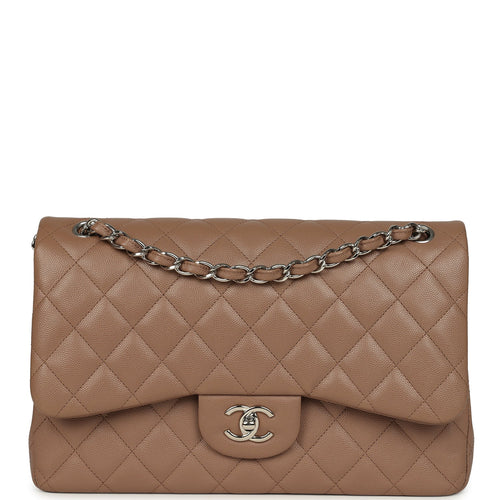 Pre-owned Chanel Jumbo Classic Double Flap Bag Dark Beige Caviar Silver Hardware
