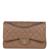 Pre-owned Chanel Jumbo Classic Double Flap Bag Dark Beige Caviar Silver Hardware