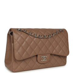 Pre-owned Chanel Jumbo Classic Double Flap Bag Dark Beige Caviar Silver Hardware