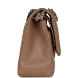 Pre-owned Chanel Jumbo Classic Double Flap Bag Dark Beige Caviar Silver Hardware