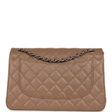 Pre-owned Chanel Jumbo Classic Double Flap Bag Dark Beige Caviar Silver Hardware