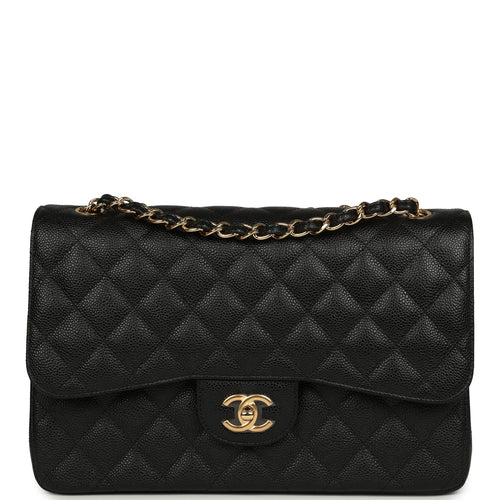 Chanel Jumbo Classic Double Flap Bag Black Caviar Gold Hardware