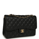 Chanel Jumbo Classic Double Flap Bag Black Caviar Gold Hardware