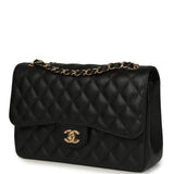 Chanel Jumbo Classic Double Flap Bag Black Caviar Gold Hardware