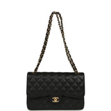 Chanel Jumbo Classic Double Flap Bag Black Caviar Gold Hardware