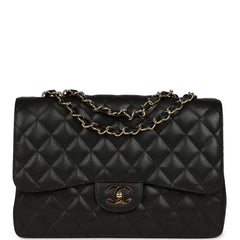 Chanel Jumbo Classic Single Flap Bag Black Caviar Gold Hardware