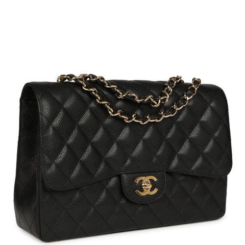 Chanel Jumbo Classic Single Flap Bag Black Caviar Gold Hardware