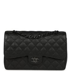Chanel Jumbo Classic Double Flap Bag So Black Crumpled Calfskin Black Hardware