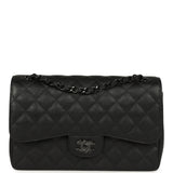 Chanel Jumbo Classic Double Flap Bag So Black Crumpled Calfskin Black Hardware - Thumbnail View 1