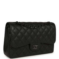 Chanel Jumbo Classic Double Flap Bag So Black Crumpled Calfskin Black Hardware