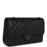 Chanel Jumbo Classic Double Flap Bag So Black Crumpled Calfskin Black Hardware - Thumbnail View 2