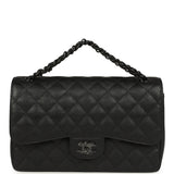Chanel Jumbo Classic Double Flap Bag So Black Crumpled Calfskin Black Hardware - Thumbnail View 7