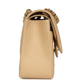 Pre-owned Chanel Jumbo Classic Double Flap Bag Light Beige Caviar Light Gold Hardware