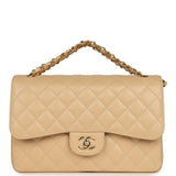 Pre-owned Chanel Jumbo Classic Double Flap Bag Light Beige Caviar Light Gold Hardware