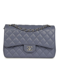Chanel Jumbo Classic Double Flap Bag Purple Lambskin Silver Hardware