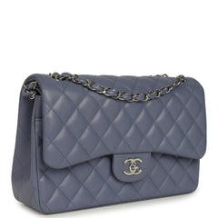 Chanel Jumbo Classic Double Flap Bag Purple Lambskin Silver Hardware