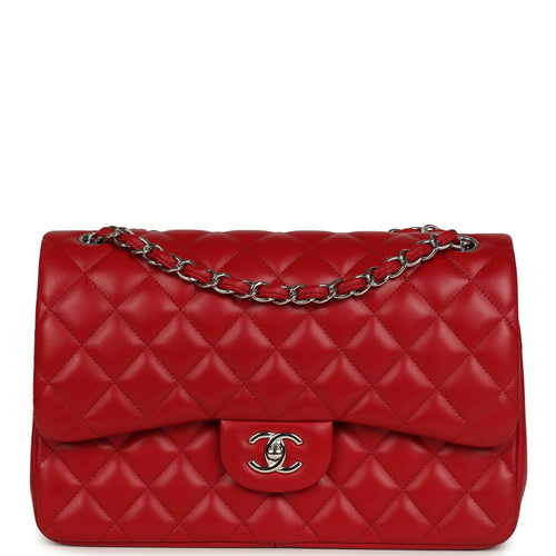 Chanel Jumbo Classic Double Flap Bag Red Lambskin Silver Hardware