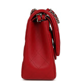 Chanel Jumbo Classic Double Flap Bag Red Lambskin Silver Hardware