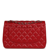 Chanel Jumbo Classic Double Flap Bag Red Lambskin Silver Hardware