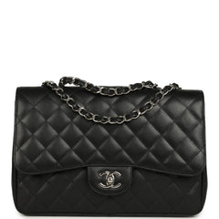 Chanel Jumbo Classic Single Flap Bag Black Caviar Silver Hardware