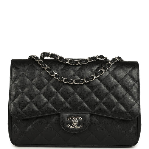 Chanel Jumbo Classic Single Flap Bag Black Caviar Silver Hardware