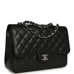Chanel Jumbo Classic Single Flap Bag Black Caviar Silver Hardware