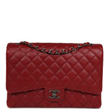 Chanel Maxi Classic Double Flap Bag Dark Red Caviar Aged Ruthenium Hardware