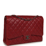 Chanel Maxi Classic Double Flap Bag Dark Red Caviar Aged Ruthenium Hardware