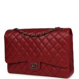 Chanel Maxi Classic Double Flap Bag Dark Red Caviar Aged Ruthenium Hardware