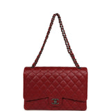 Chanel Maxi Classic Double Flap Bag Dark Red Caviar Aged Ruthenium Hardware