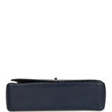 Chanel Maxi Classic Chevron Double Flap Bag Dark Blue Caviar Silver Hardware